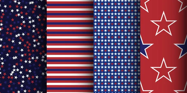 미국 애국 줄무늬와 별이 빛나는 완벽 한 패턴을 설정합니다. 직물, 포장 및 의류 배경 — 스톡 벡터
