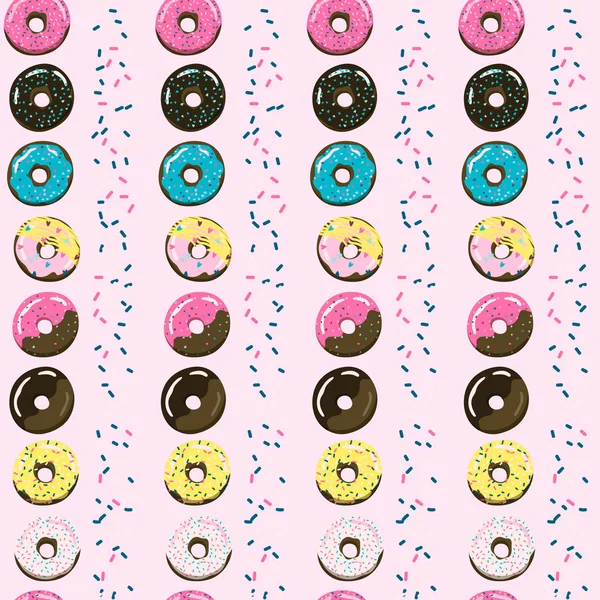 Dulce patrón sin costuras de verano con donuts ilustraciones vectoriales — Vector de stock