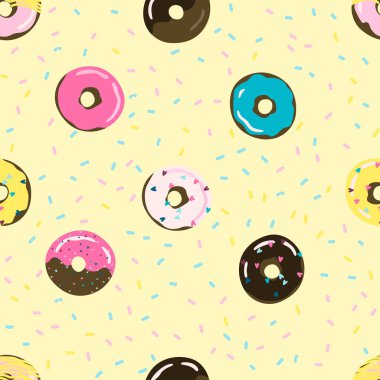 Tatlı yaz, donut vektör çizimleriyle kusursuz desen.