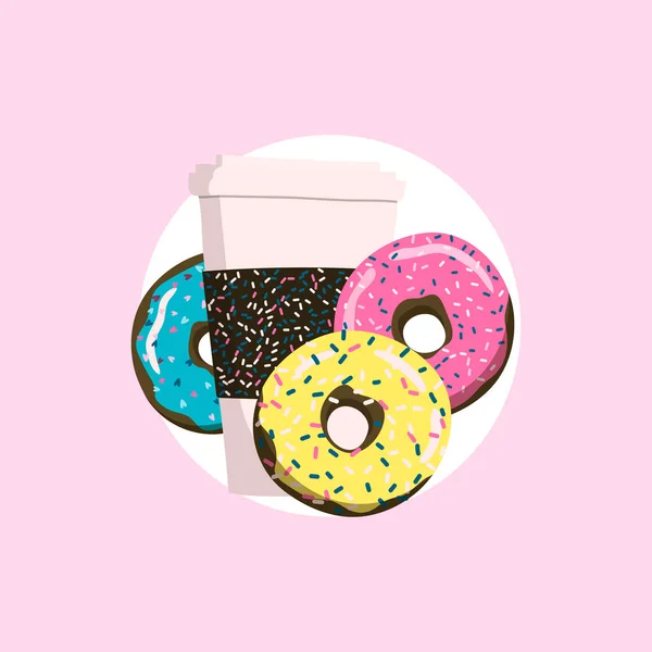 Kaffeetasse und Donuts — Stockvektor