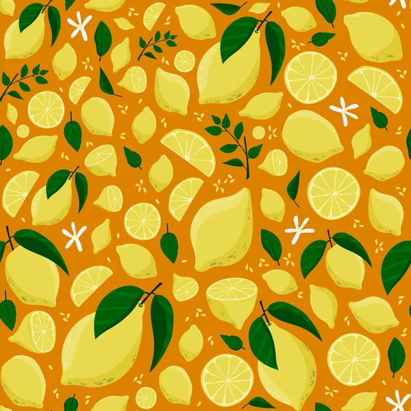 Бесшовный лимонный узор. Цветочный фон — стоковый вектор