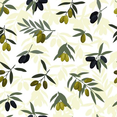 Kesintisiz zeytin dalları desen siyah ve yeşil zeytin ile