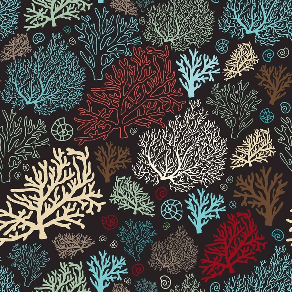 Motif sans couture Ocean World avec coraux et coquillages — Image vectorielle