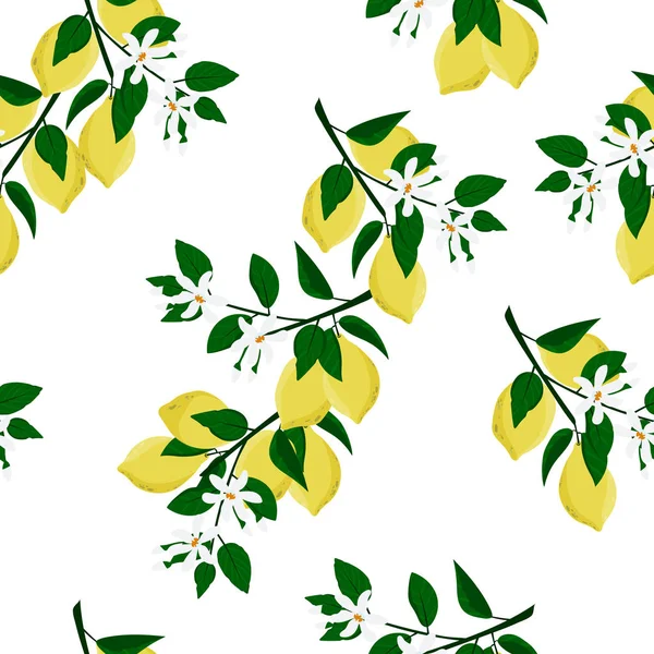 Zitrone nahtlose Muster. Sommer floraler Hintergrund — Stockvektor