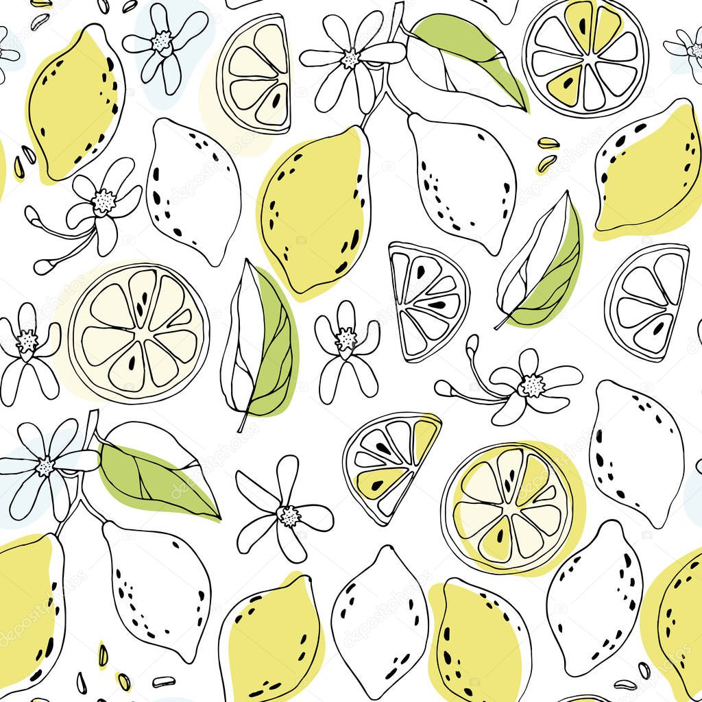 Lemon seamless pattern. Summer floral background