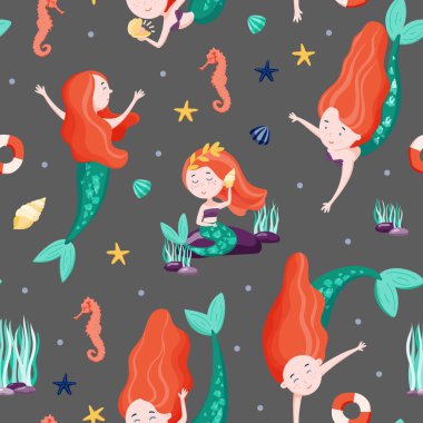 Sevimli deniz kızları seamless modeli. Kumaş, giyim, ev dekorasyonu için iyi