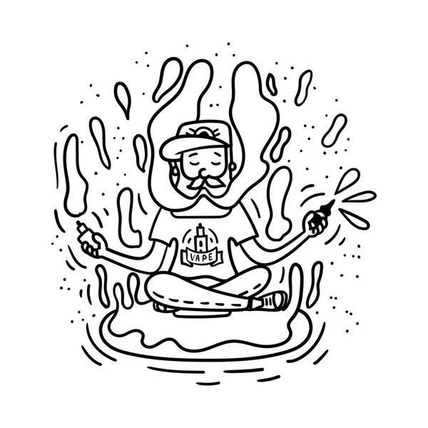 Vape doodle estilo ilustração. Vaping hipster com barba no donut . — Vetor de Stock