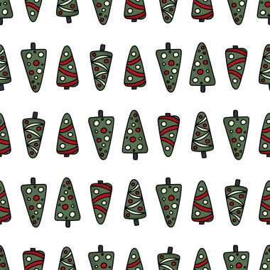 Elle çizilmiş Noel ağacı doodle yılbaşı 2019 için seamless modeli