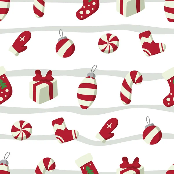 Noel ve yeni yıl seamless modeli ile kış tatil sembolleri: mittens, tatlılar, hediyeler vb.