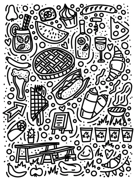 Street food festival doodle elementi disegnati a mano — Vettoriale Stock