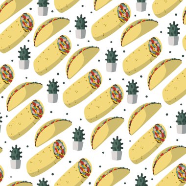 Meksika yemeği burrito ve taco ile seamless modeli.