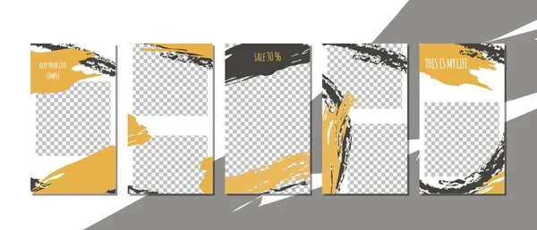 Düzenlenebilir sosyal medya öyküleri şablonları kümesi. Basit minimalist fırça işareti tasarım