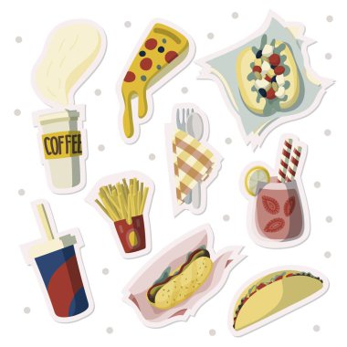 Sokak lokanta çıkartmaları kümesi. İğne veya düzeltme ekleri için resimler