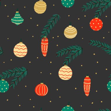 Noel topları seamless modeli. Yeni yıl ve kış tatil arka plan el çekilmiş