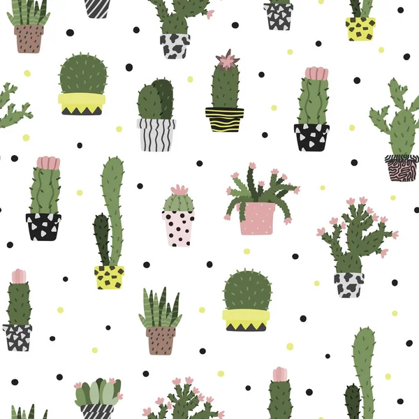 Modèle sans couture de cactus dessiné à la main. Design de style scandinave — Image vectorielle