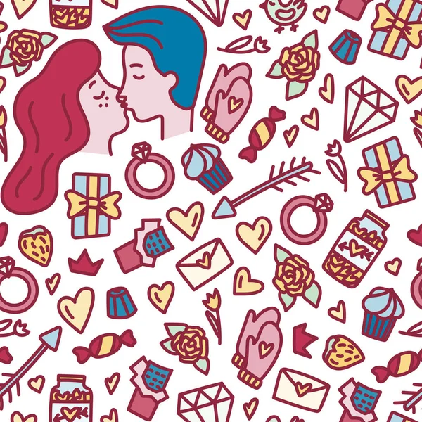 Sevgililer günü kesintisiz doodle tarzı desen. Elle çizilmiş aşk kavramı.