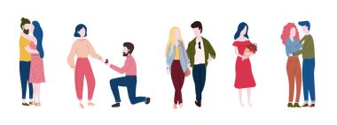 İnsanlar aşık çiftler. Çizim düz çizgi film. Sevgililer günü kavramı