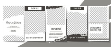 Düzenlenebilir tek renk kümesi şablon Instagram için hikayeler. Basit minimalist fırça işareti sosyal medya benzersiz içerik oluşturmak için tasarım. Modern beyaz şablonu.