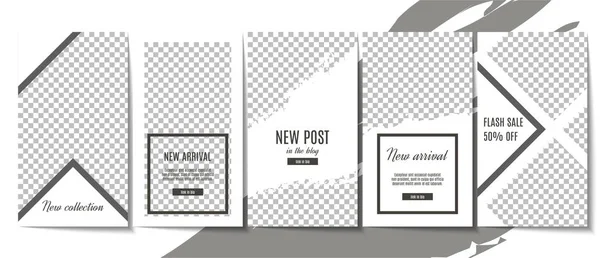 Set di storie monocromatiche minimaliste modello di design per Instagram. Creazione di contenuti unici sui social media. Moderno sfondo bianco — Vettoriale Stock