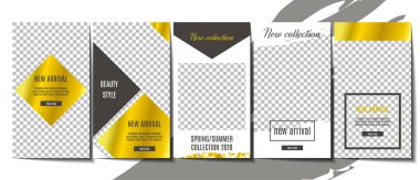 Minimalist hikayeler temlate tasarım kümesi Instagram için. Sosyal medya benzersiz içerik oluşturma. Altın ile Modern arka plan