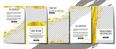 Altın elemanları ile sosyal medya için düzenlenebilir hikayeler şablon arka plan. Benzersiz içerik oluşturma.