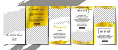 Altın ile hikayeler temlate tasarım kümesi. Sosyal medya benzersiz içerik oluşturma