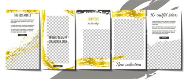 Altın ile hikayeler temlate tasarım kümesi. Sosyal medya benzersiz içerik oluşturma