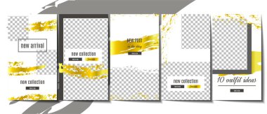 Düzenlenebilir hikayeler şablon arka plan gri ve altın ile sosyal medya için. Benzersiz içerik oluşturma.