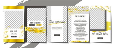 Minimalist kümesi hikayeler temlate tasarım modern altın ve gri arka plan. Sosyal medya benzersiz içerik oluşturma.