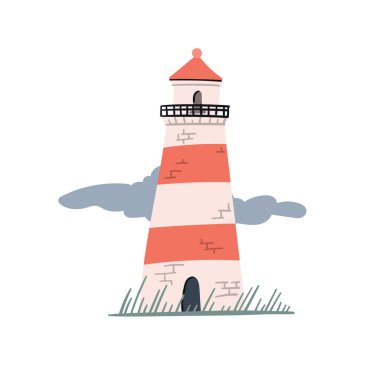 Dünyayı keşfedin. Deniz feneri el çizilmiş illüstrasyon. Denizcilik teması