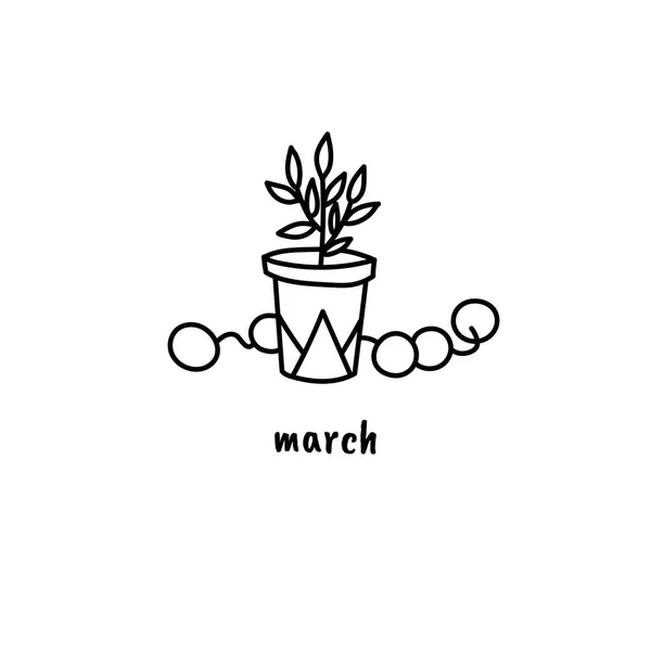 Fleurs en pot illustration doodle pour page calendrier avril avec guirlande de bulbes. Calendrier mensuel mural ou calendrier de bureau — Image vectorielle