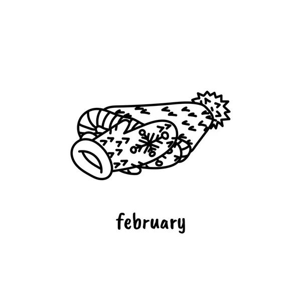 Doodle estilo mão desenhada chapéu de inverno. ilustração desenhada à mão para a página do calendário. Fevereiro —  Vetores de Stock