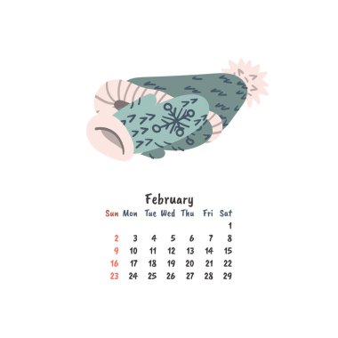 Ocak takvim sayfası. El yapımı yeni yıl hediyesi. Çizgi film karalama tarzı illüstrasyon. Şablon tasarımı. Stok vektörü