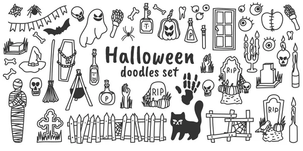 Cadılar Bayramı karalamaları seti. El çizimi tatil sembolleri