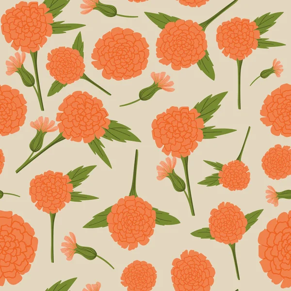 Marigold flor desenho animado estilo mão desenhada sem costura padrão para tecido, vestuário, papel de parede, scrapbooking etc . —  Vetores de Stock