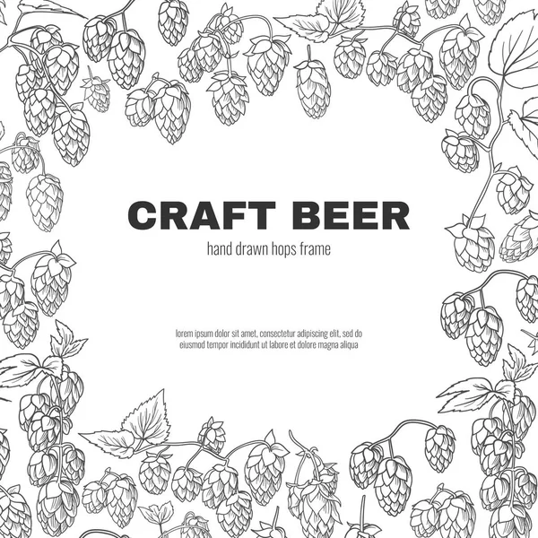 Hantverk öl humle handritad bakgrund med en plats för din text. — Stock vektor