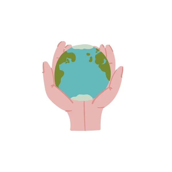 Planet Earth in hands doodle style hand drawn concept. — Stock Vector
