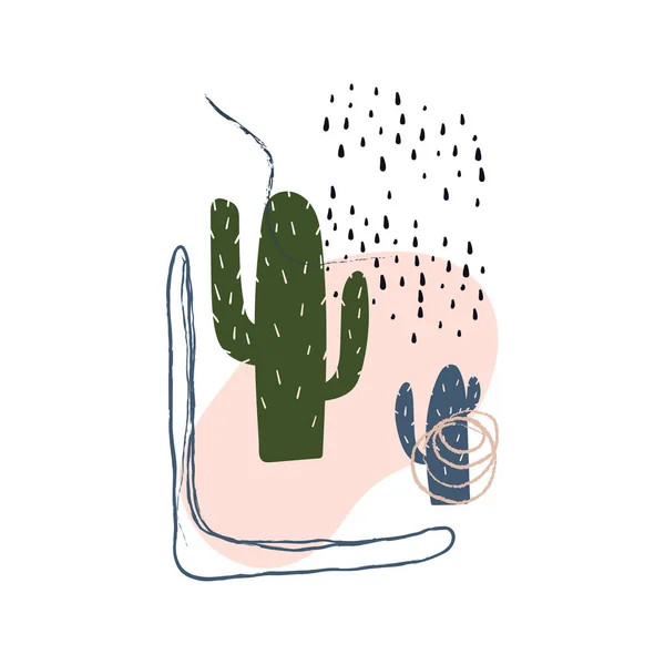 Kaktus abstrakcyjna sztuka z linii i kształtów. Ręcznie rysowane płaski styl modna ilustracja do druku, sztuki ściennej, plakat, baner itp. — Wektor stockowy