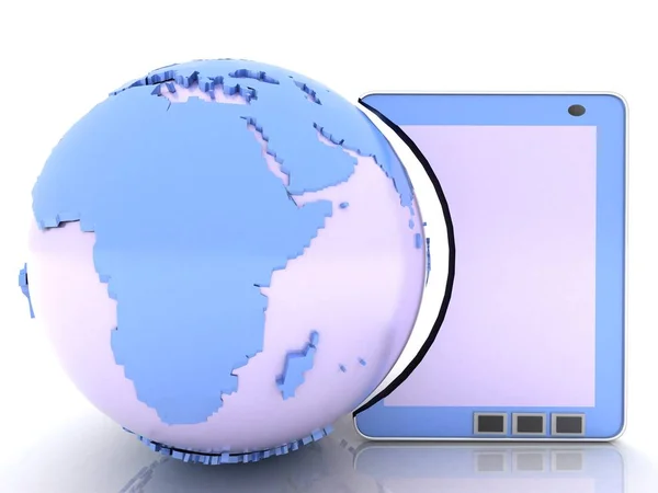 Tablet Computer Blue Earth Globe Illustration — 图库照片