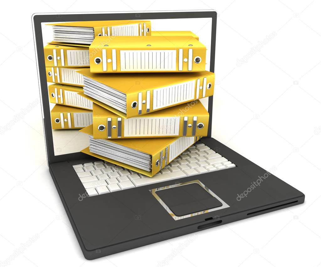 concept of folders in the laptop. 3d Illustration.
