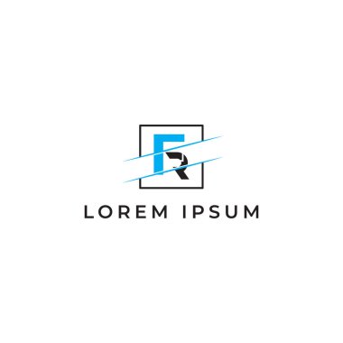 FR Letter Logo Tasarımı Mavi ve siyah renkli Modern Moda Tipografisi