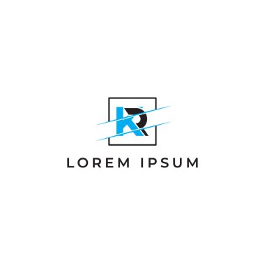 KR Letter Logo Tasarımı Mavi ve siyah renkli Yaratıcı Modern Trendi Tipografisi