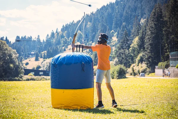 Teenage Boy Playing Archery Tag Summer — Stock Photo, Image