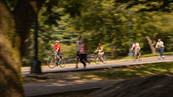 Человек Делает Селфи Велосипеде Центральном Парке — стоковое фото