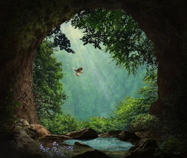 Fantasy Grotta Bergen Rendering Foto Manipulation — Stockfoto