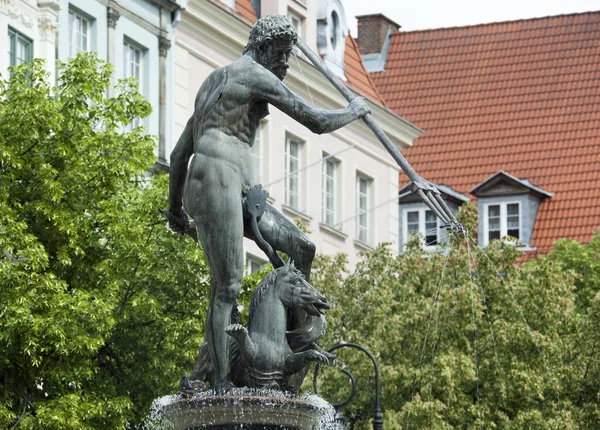 Století Fontána Sochou Bůh Moře Neptun Nahoře Starém Městě Gdaňsku — Stock fotografie