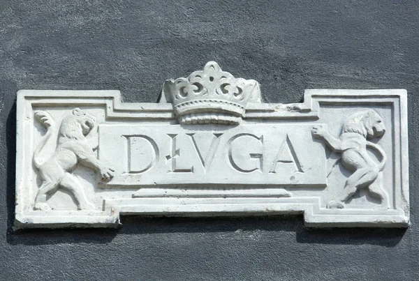 Σημάδι Της Οδού Dluga Μακρύ Στον Κεντρικό Δρόμο Πόλη Παλιά — Φωτογραφία Αρχείου