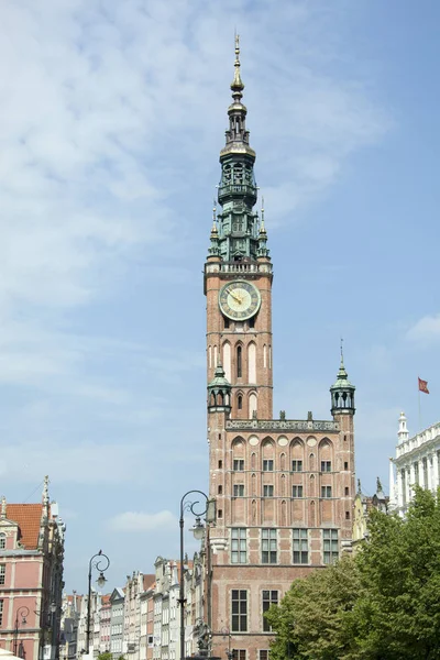 Radniční Věž Výhledem Historické Město Gdaňsk Polsko — Stock fotografie