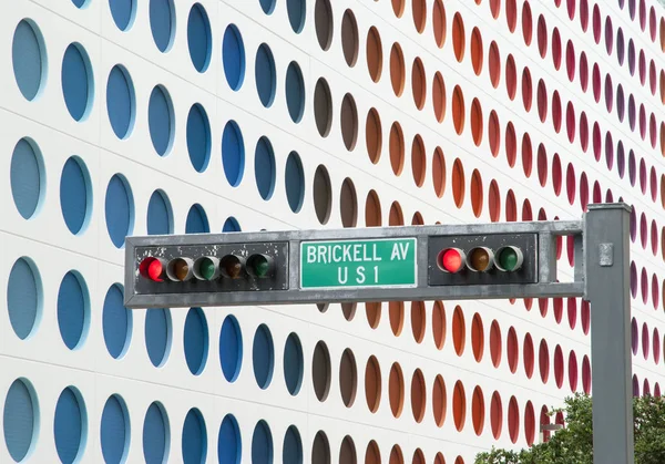 The red traffic light in Brickell Avenue in Miami downtown (Florida).