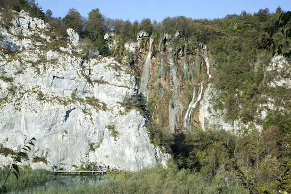 Der Morgen Blick Auf Plitvice Seen Nationalpark Größten Wasserfall Kroatien — Stockfoto